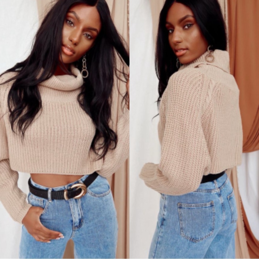 12TH TRIBE No Chill Cowl Turtleneck Crop Sweater Pullover